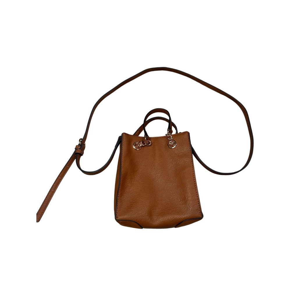 LC Lauren Conrad Cognac Brown Faux Leather Mini Crossbody Tote Bag Gold Chain